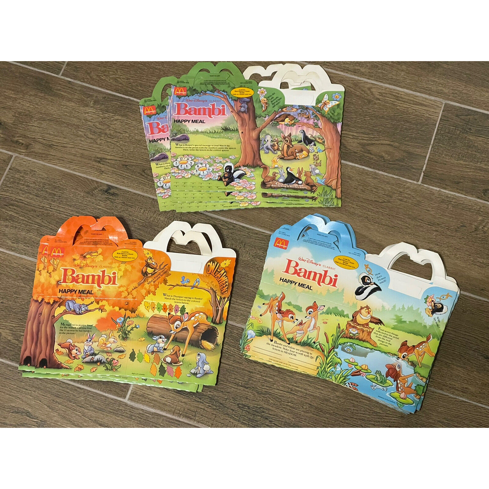 Lot Of 11 1988 Vintage McDonald's Walt Disney's BAMBI Happy Meal Box Rare Party